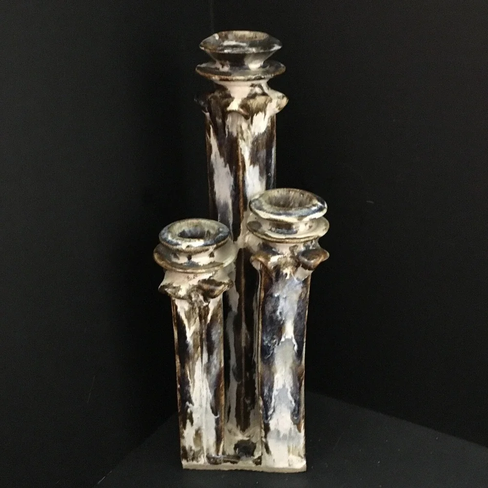 Ceramic Studio Art  Pottery Candle Holder Candlesticks Drip Glaze